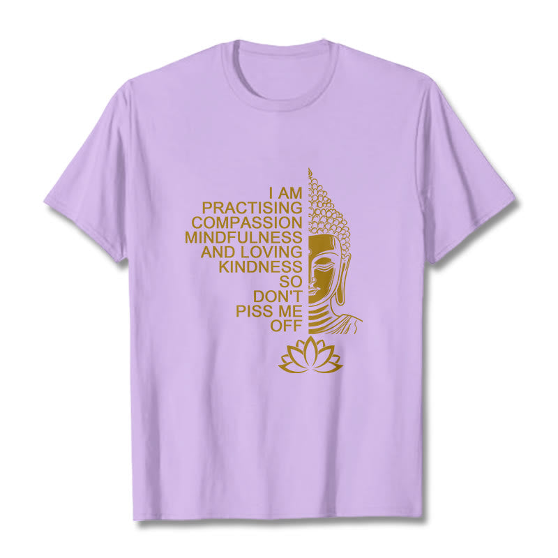 Maglietta casual in cotone con motivo a fiori di loto e lato dorato Buddha Stones - Prugna - 2XL - image 17