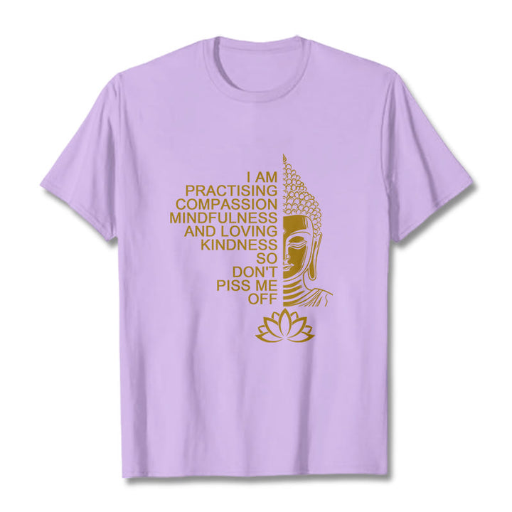 Maglietta casual in cotone con motivo a fiori di loto e lato dorato Buddha Stones - Prugna - 2XL - image 17