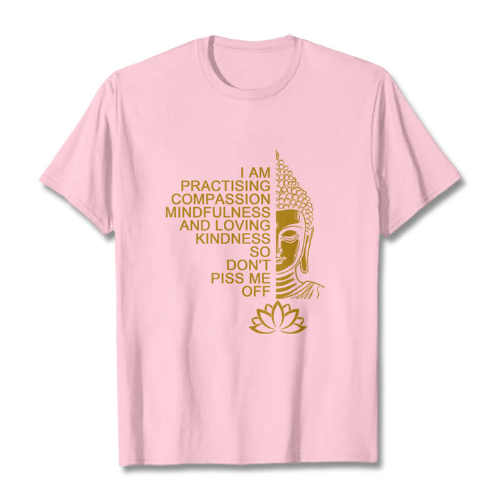 Maglietta casual in cotone con motivo a fiori di loto e lato dorato Buddha Stones - Rosa chiaro - 2XL - image 13