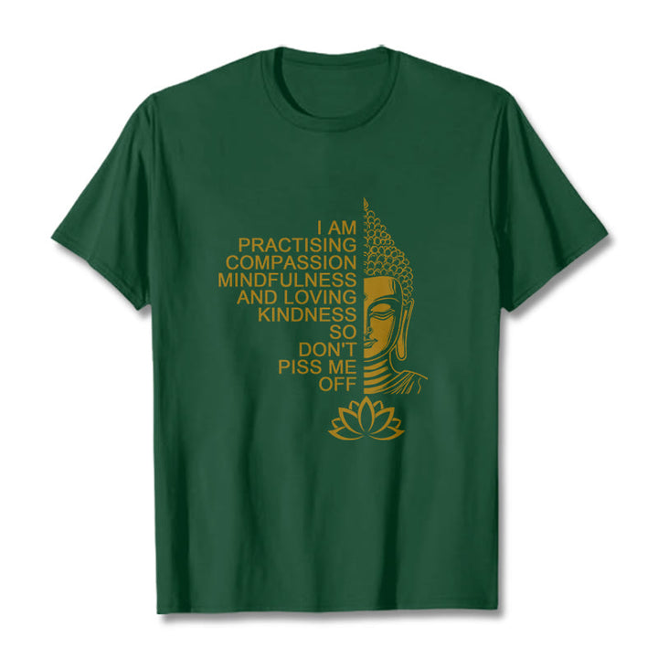 Maglietta casual in cotone con motivo a fiori di loto e lato dorato Buddha Stones - Verde foresta - 2XL - image 11