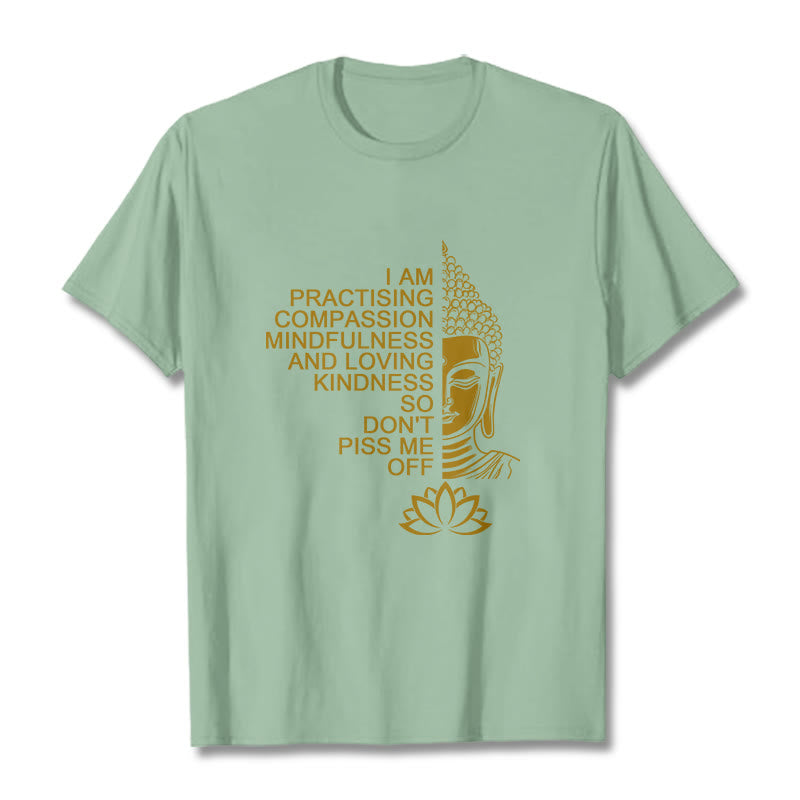 Maglietta casual in cotone con motivo a fiori di loto e lato dorato Buddha Stones - Verde pallido - 2XL - image 15