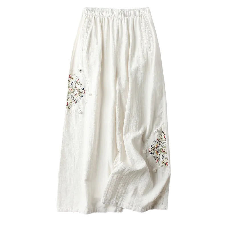 Pantaloni larghi da donna in cotone con ricamo etnico primaverile Buddha Stones e tasche - image 5