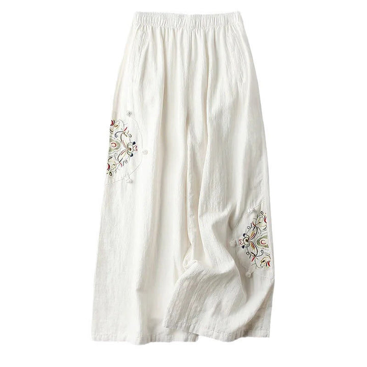 Pantaloni larghi da donna in cotone con ricamo etnico primaverile Buddha Stones e tasche - image 5