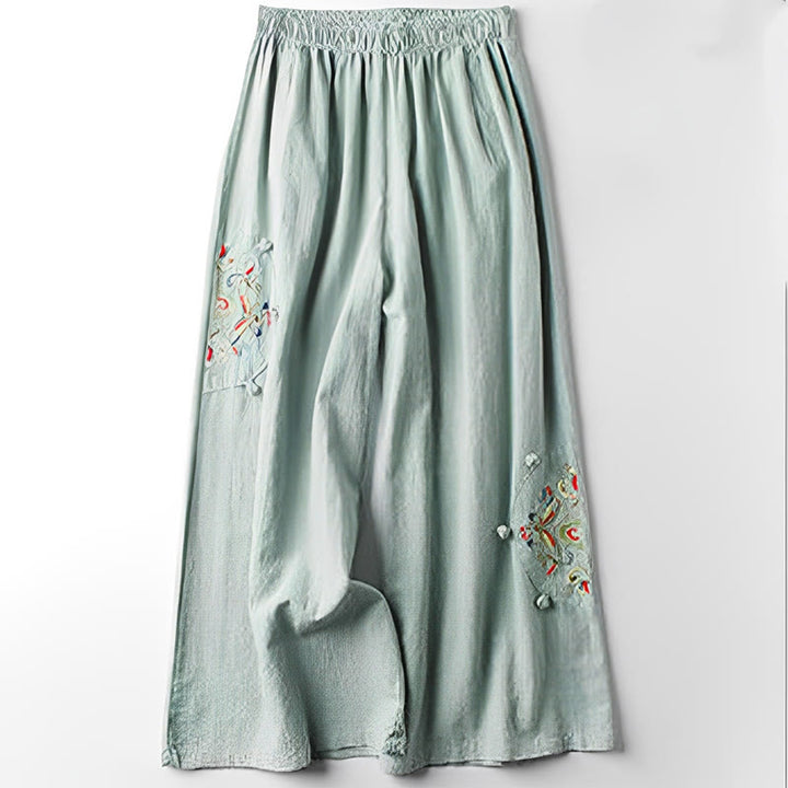 Pantaloni larghi da donna in cotone con ricamo etnico primaverile Buddha Stones e tasche - image 8