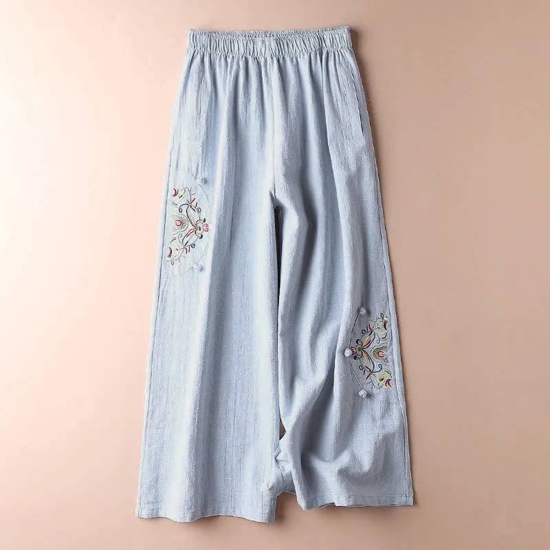 Pantaloni larghi da donna in cotone con ricamo etnico primaverile Buddha Stones e tasche - image 11