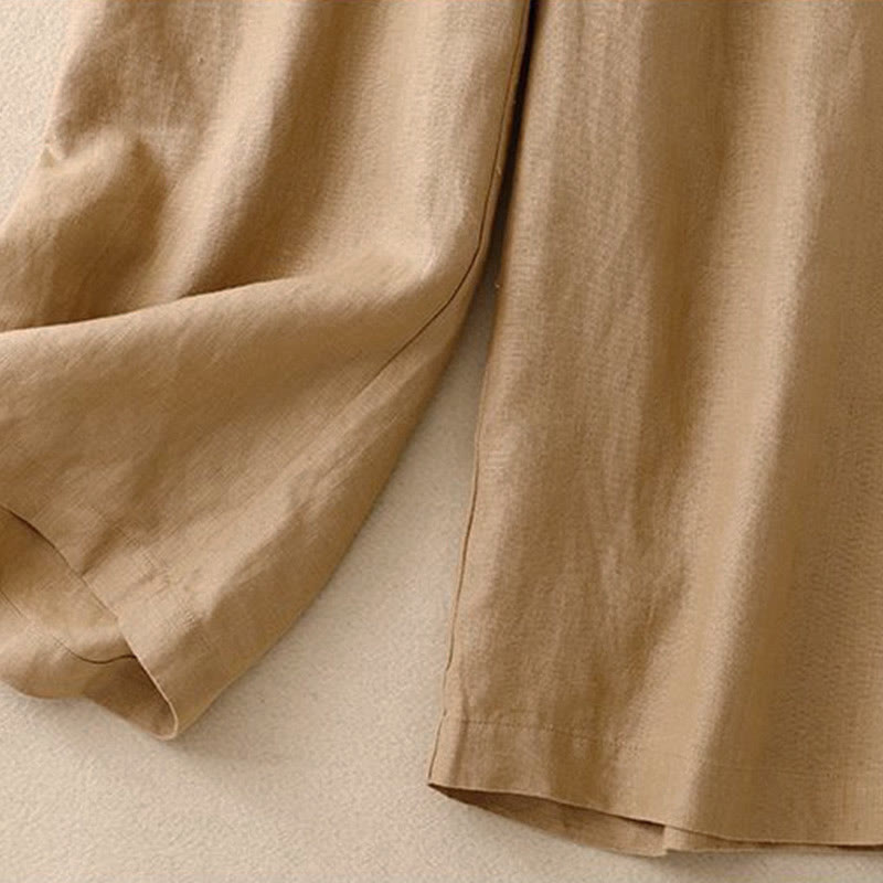 Pantaloni da donna in lino e cotone con tasche, versatili, a gamba larga, con elastico in vita, tinta unita , Buddha Stones - image 8