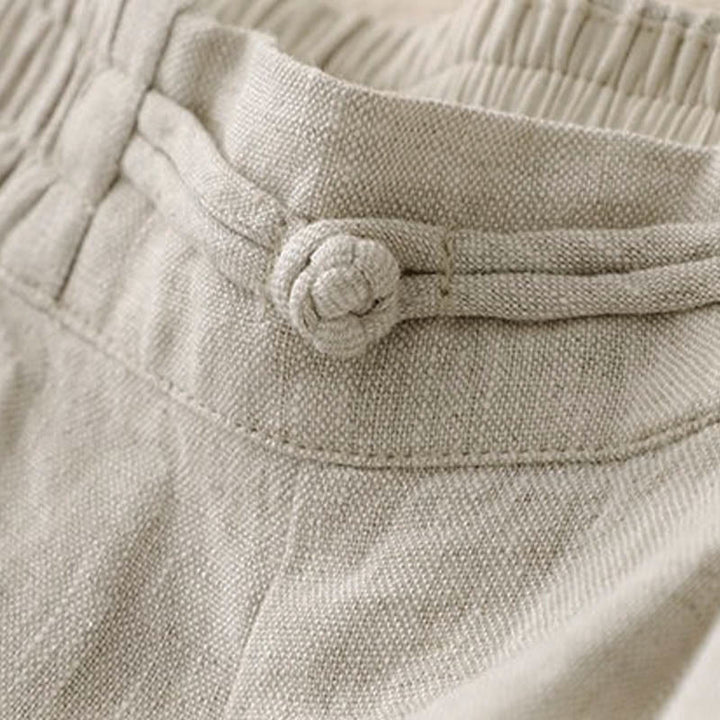 Pantaloni da donna in lino e cotone con tasche, versatili, a gamba larga, con elastico in vita, tinta unita , Buddha Stones - image 14
