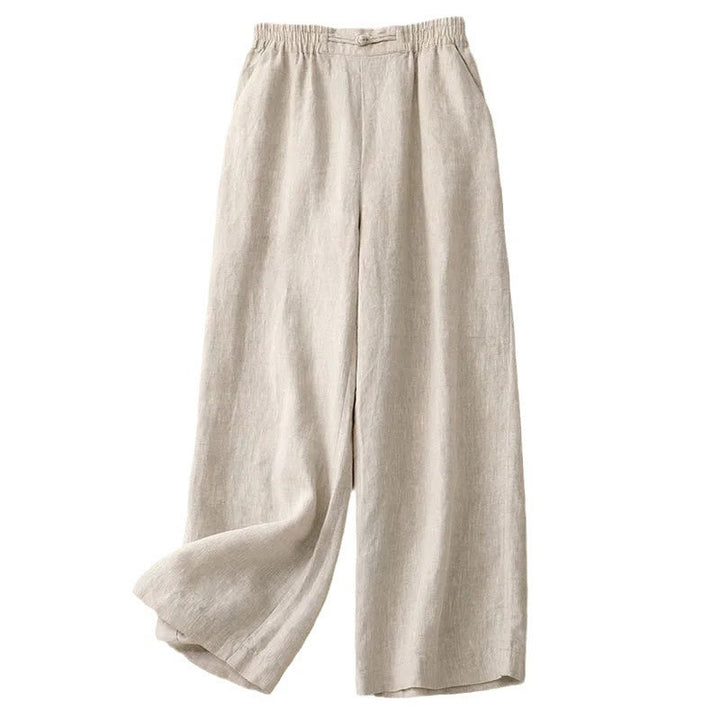 Pantaloni da donna in lino e cotone con tasche, versatili, a gamba larga, con elastico in vita, tinta unita , Buddha Stones - image 17