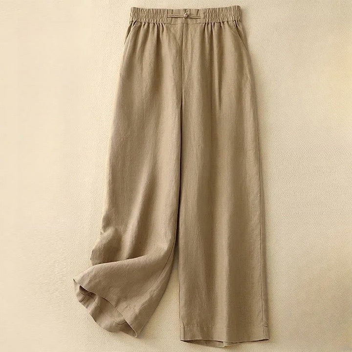 Pantaloni da donna in lino e cotone con tasche, versatili, a gamba larga, con elastico in vita, tinta unita , Buddha Stones - Oro - US12, UK/AU16, EU44 (3XL) - image 4