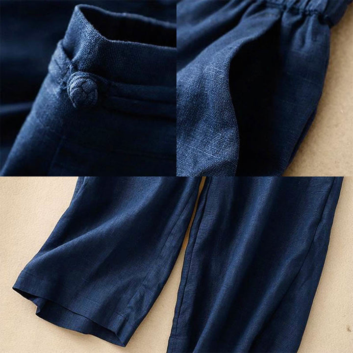 Pantaloni da donna in lino e cotone con tasche, versatili, a gamba larga, con elastico in vita, tinta unita , Buddha Stones - image 10