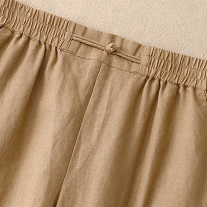 Pantaloni da donna in lino e cotone con tasche, versatili, a gamba larga, con elastico in vita, tinta unita , Buddha Stones - image 6
