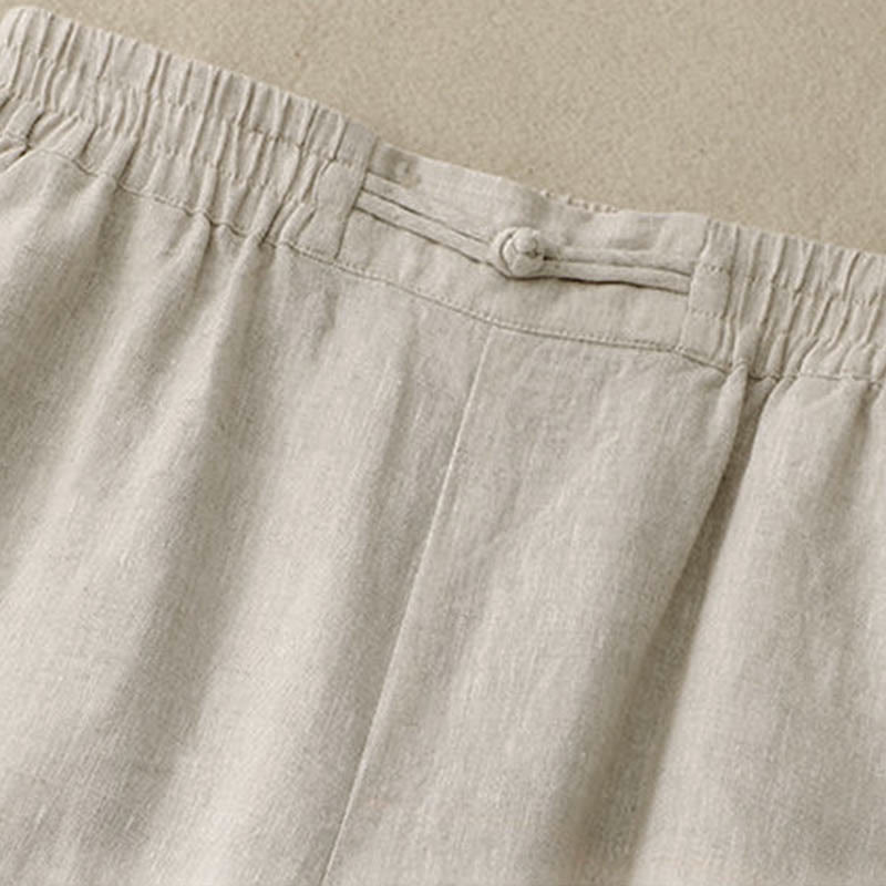 Pantaloni da donna in lino e cotone con tasche, versatili, a gamba larga, con elastico in vita, tinta unita , Buddha Stones - image 13