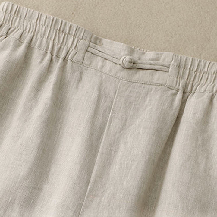 Pantaloni da donna in lino e cotone con tasche, versatili, a gamba larga, con elastico in vita, tinta unita , Buddha Stones - image 13