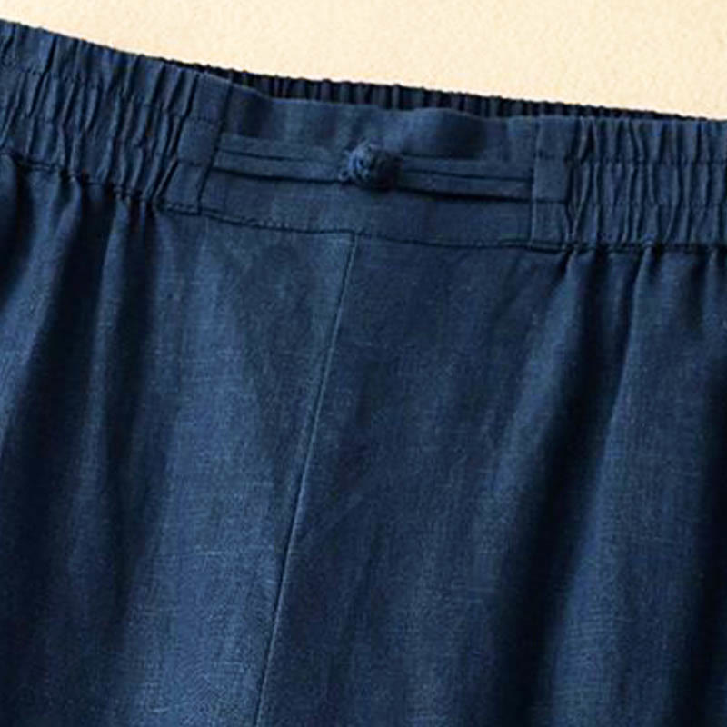 Pantaloni da donna in lino e cotone con tasche, versatili, a gamba larga, con elastico in vita, tinta unita , Buddha Stones - image 11