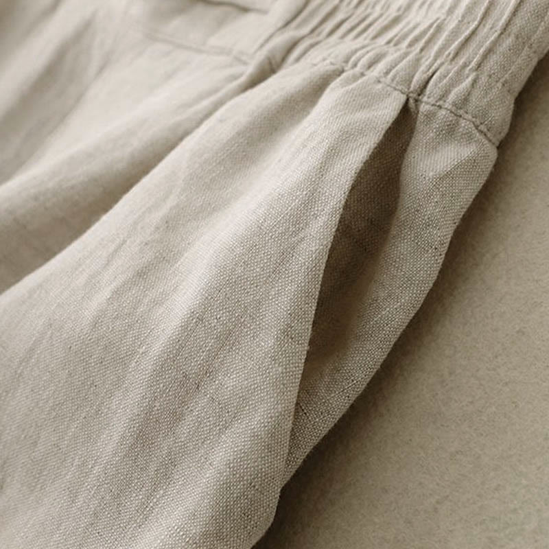 Pantaloni da donna in lino e cotone con tasche, versatili, a gamba larga, con elastico in vita, tinta unita , Buddha Stones - image 16