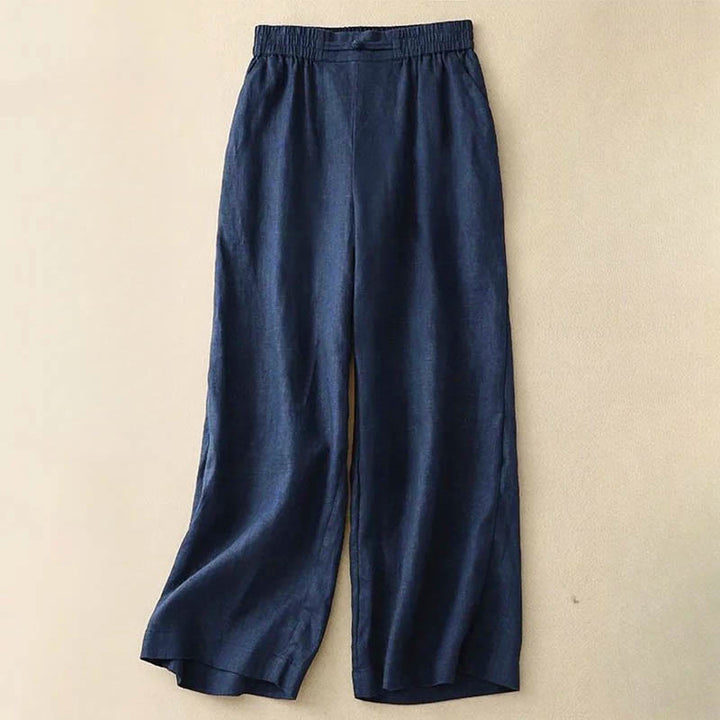 Pantaloni da donna in lino e cotone con tasche, versatili, a gamba larga, con elastico in vita, tinta unita , Buddha Stones - Blu notte - US12, UK/AU16, EU44 (3XL) - image 9