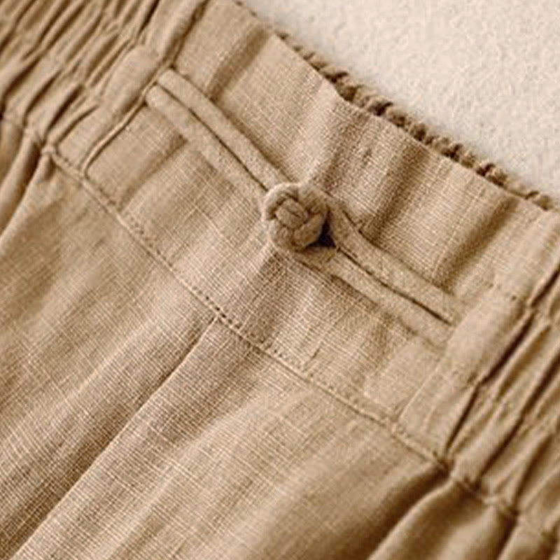Pantaloni da donna in lino e cotone con tasche, versatili, a gamba larga, con elastico in vita, tinta unita , Buddha Stones - image 5