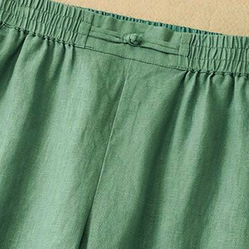 Pantaloni da donna in lino e cotone con tasche, versatili, a gamba larga, con elastico in vita, tinta unita , Buddha Stones - image 2