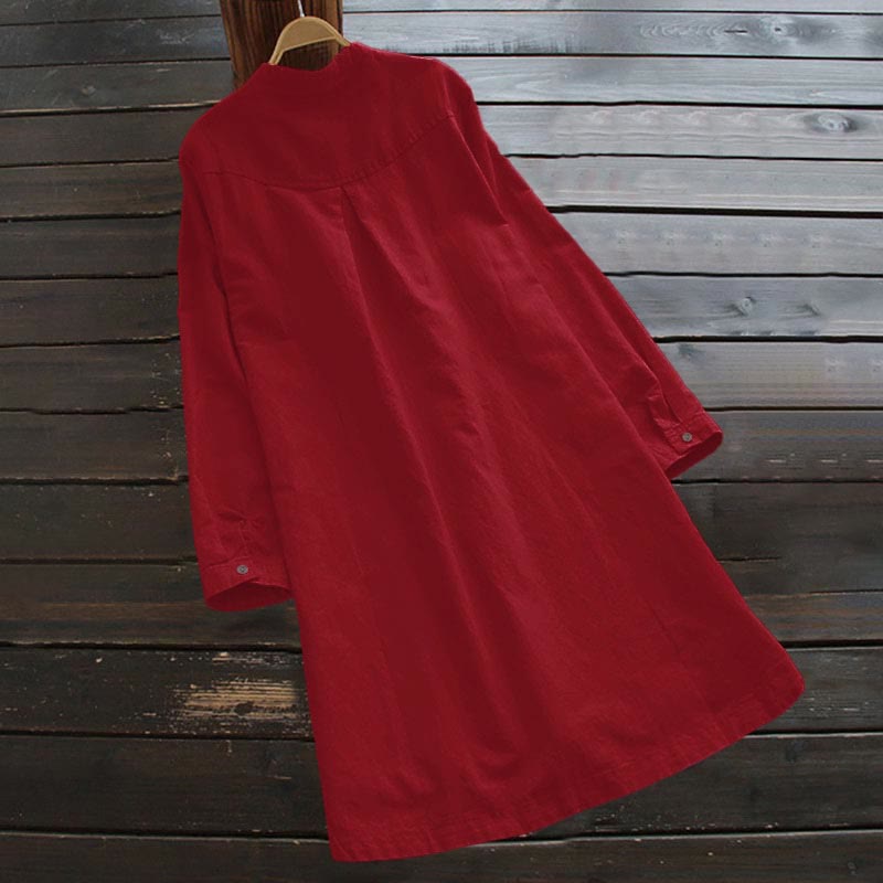 Camicia da donna a maniche lunghe con tasche e bottoni in tinta unita Buddha Stones - image 18