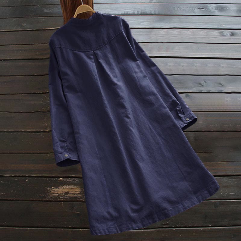 Camicia da donna a maniche lunghe con tasche e bottoni in tinta unita Buddha Stones - image 15