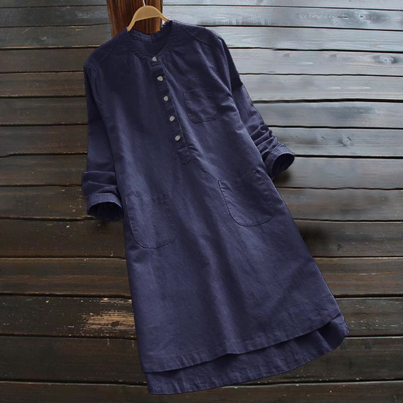 Camicia da donna a maniche lunghe con tasche e bottoni in tinta unita Buddha Stones - Marina - US16, UK/AU20, EU48 (5XL) - image 14