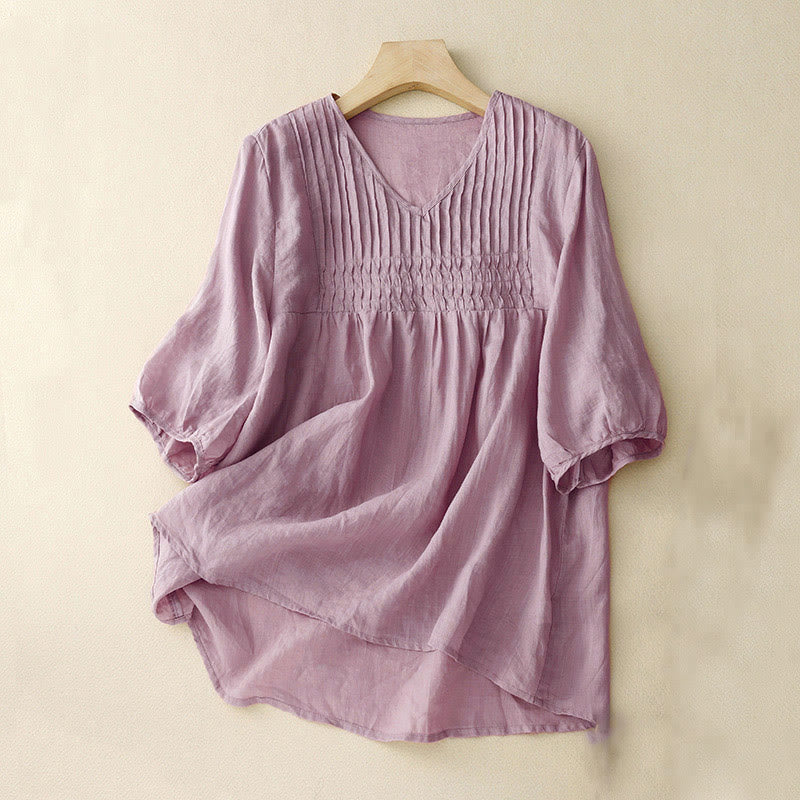 Camicia da donna in cotone a maniche corte, casual, ampia e semplice, con scollo a V e motivo Buddha Stones - Cardo - US12, UK/AU16, EU44 (2XL) - image 1