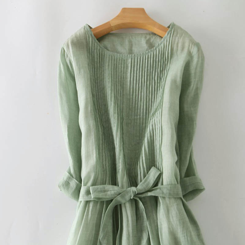 Abito midi casual con maniche corte, scollo rotondo, tasche e lacci Buddha Stones - image 20