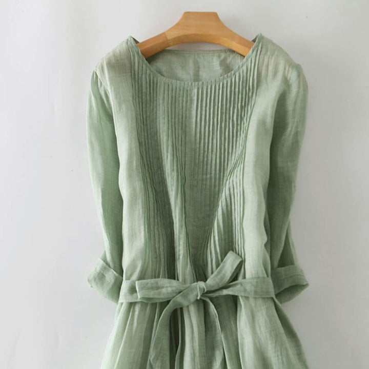 Abito midi casual con maniche corte, scollo rotondo, tasche e lacci Buddha Stones - image 20