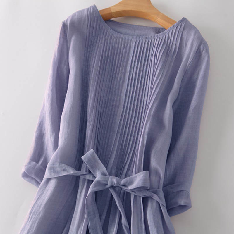 Abito midi casual con maniche corte, scollo rotondo, tasche e lacci Buddha Stones - image 17