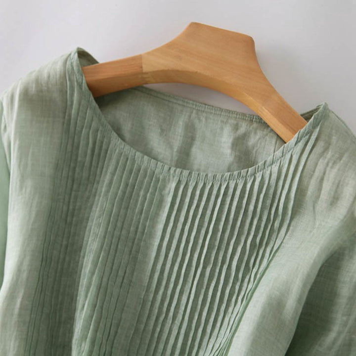 Abito midi casual con maniche corte, scollo rotondo, tasche e lacci Buddha Stones - image 21