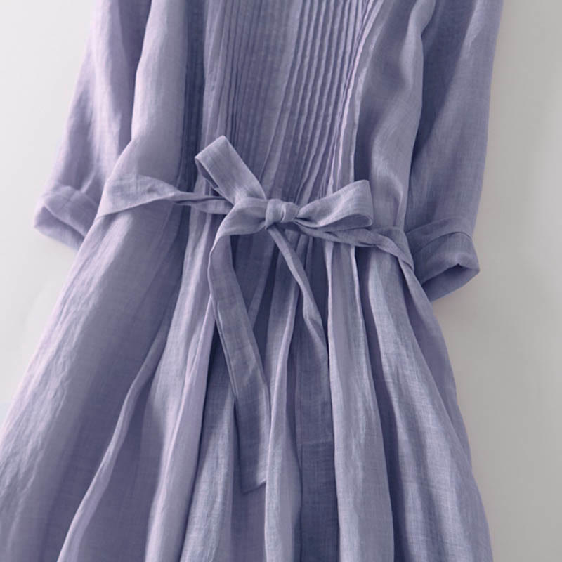 Abito midi casual con maniche corte, scollo rotondo, tasche e lacci Buddha Stones - image 16