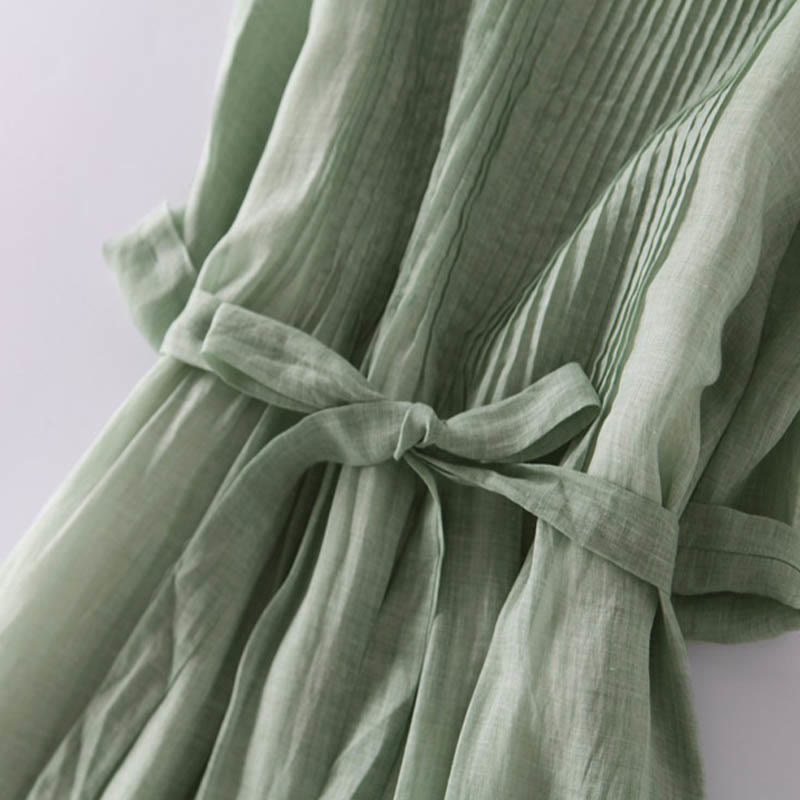 Abito midi casual con maniche corte, scollo rotondo, tasche e lacci Buddha Stones - image 22