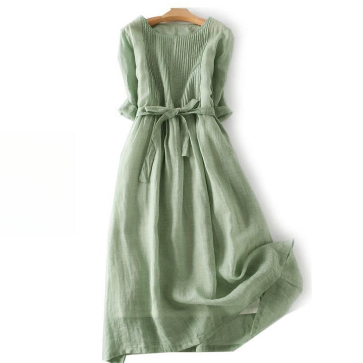 Abito midi casual con maniche corte, scollo rotondo, tasche e lacci Buddha Stones - DarkSeaGreen - US12, UK/AU16, EU44 (3XL) - image 19