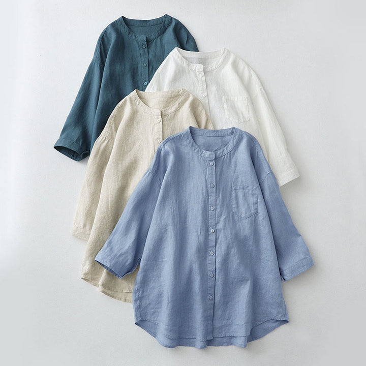 Camicia a maniche tre quarti con bottoni in tinta unita e Buddha Stones - image 0