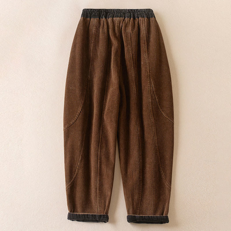 Pantaloni harem da donna in velluto a coste con contrasto di colore, foderati in pile termico e tasche, con Buddha Stones - image 19