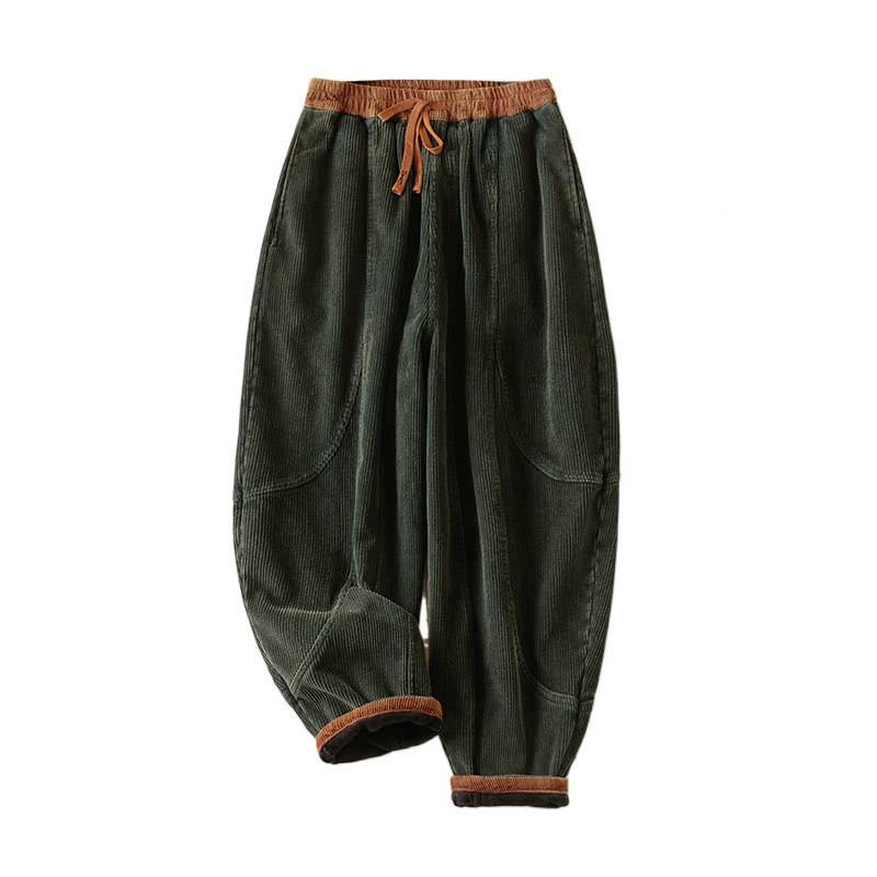 Pantaloni harem da donna in velluto a coste con contrasto di colore, foderati in pile termico e tasche, con Buddha Stones - image 17