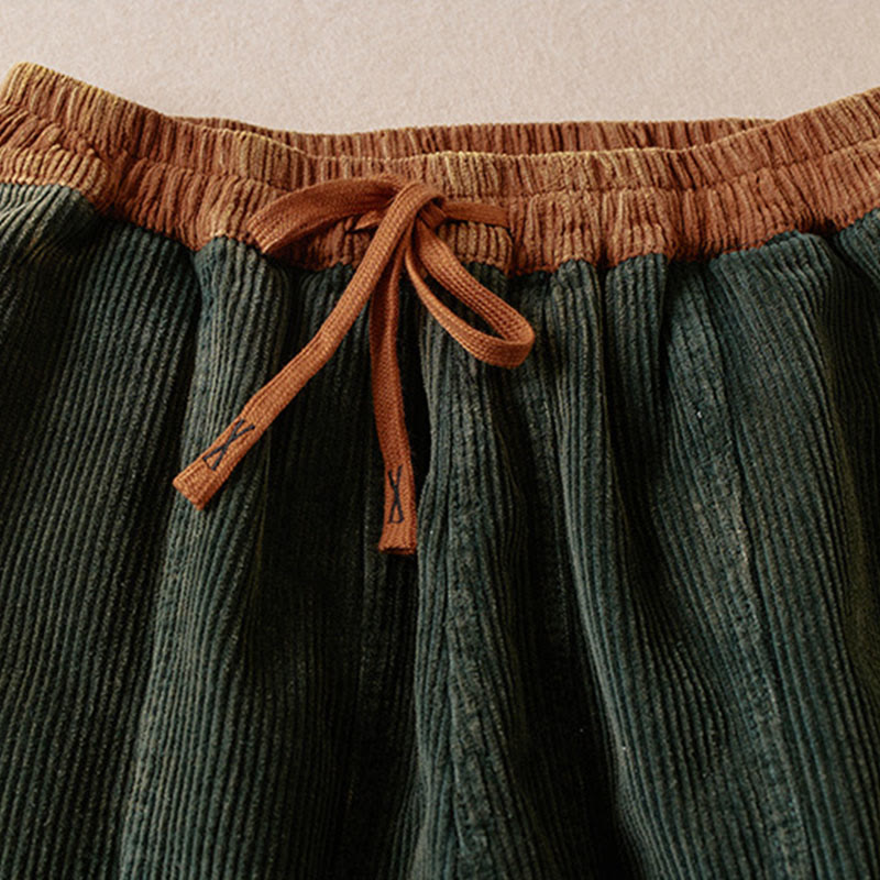 Pantaloni harem da donna in velluto a coste con contrasto di colore, foderati in pile termico e tasche, con Buddha Stones - image 3
