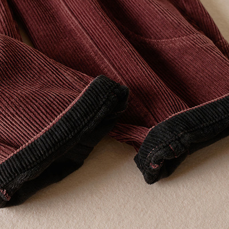 Pantaloni harem da donna in velluto a coste con contrasto di colore, foderati in pile termico e tasche, con Buddha Stones - image 11