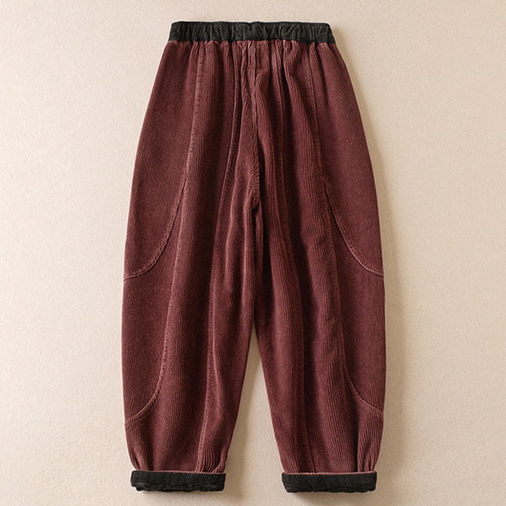 Pantaloni harem da donna in velluto a coste con contrasto di colore, foderati in pile termico e tasche, con Buddha Stones - image 7
