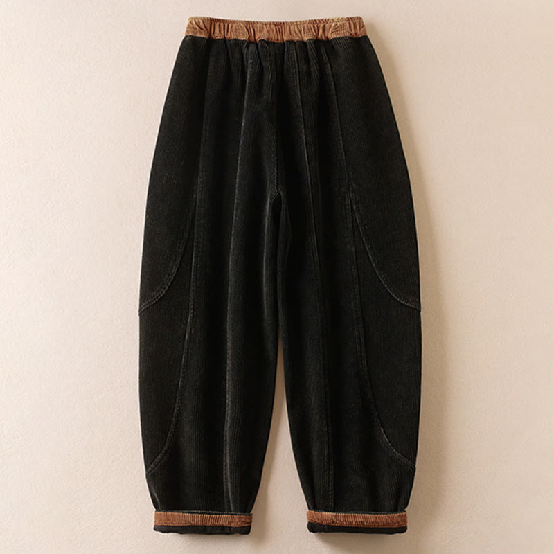 Pantaloni harem da donna in velluto a coste con contrasto di colore, foderati in pile termico e tasche, con Buddha Stones - image 2