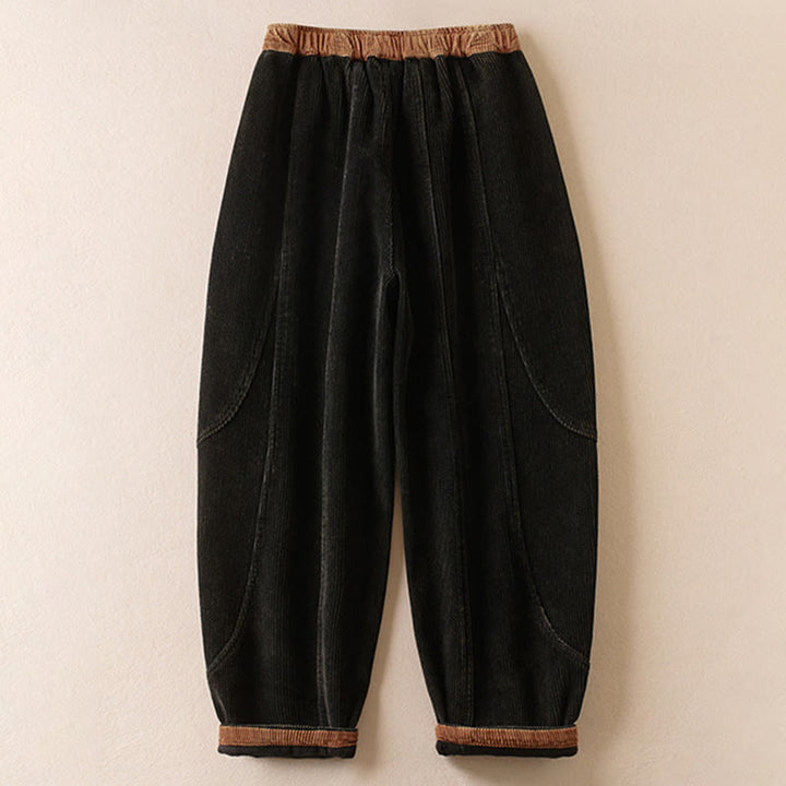 Pantaloni harem da donna in velluto a coste con contrasto di colore, foderati in pile termico e tasche, con Buddha Stones - image 2