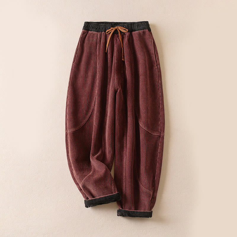Pantaloni harem da donna in velluto a coste con contrasto di colore, foderati in pile termico e tasche, con Buddha Stones - IndianRed - US16, UK/AU20, EU48 (3XL) - image 6