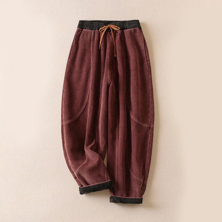 Pantaloni harem da donna in velluto a coste con contrasto di colore, foderati in pile termico e tasche, con Buddha Stones - IndianRed - US16, UK/AU20, EU48 (3XL) - image 6