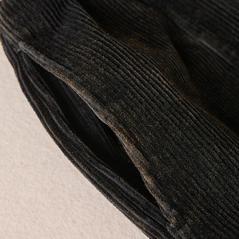 Pantaloni harem da donna in velluto a coste con contrasto di colore, foderati in pile termico e tasche, con Buddha Stones - image 4