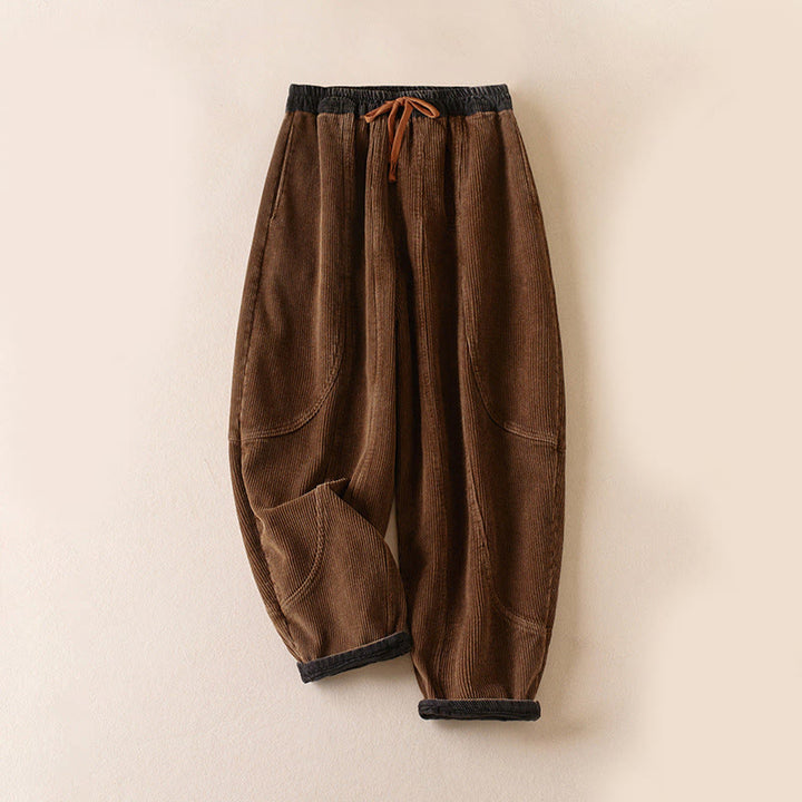 Pantaloni harem da donna in velluto a coste con contrasto di colore, foderati in pile termico e tasche, con Buddha Stones - Versione foderata in pile - Marrone sella - US16, UK/AU20, EU48 (3XL) - image 13