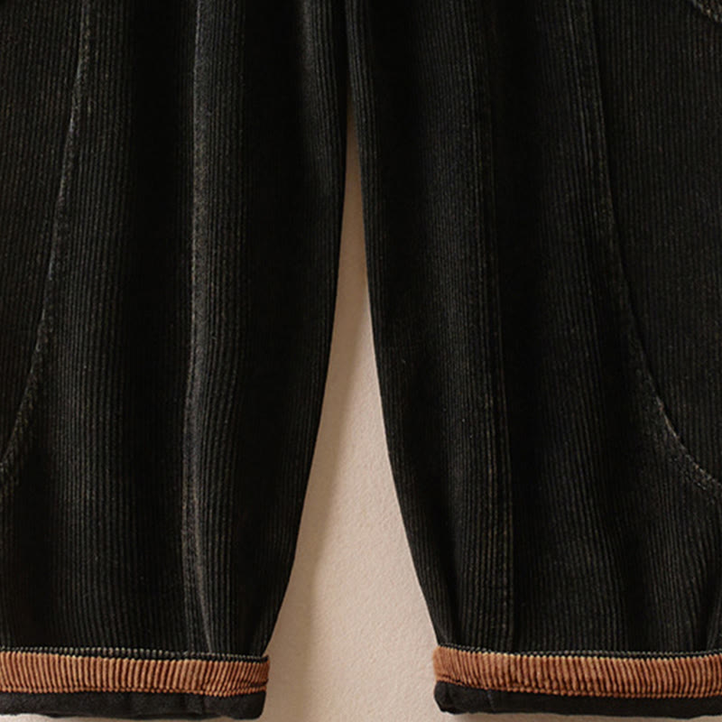 Pantaloni harem da donna in velluto a coste con contrasto di colore, foderati in pile termico e tasche, con Buddha Stones - image 11