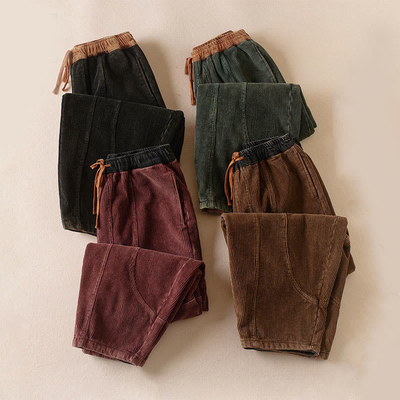 Pantaloni harem da donna in velluto a coste con contrasto di colore, foderati in pile termico e tasche, con Buddha Stones - image 20