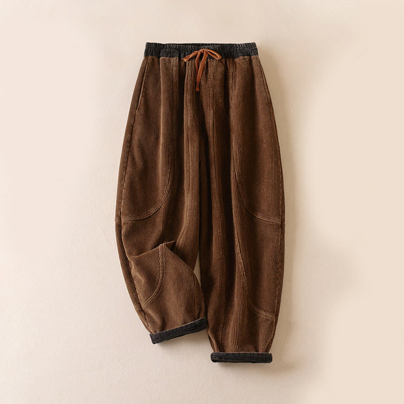 Pantaloni harem da donna in velluto a coste con contrasto di colore, foderati in pile termico e tasche, con Buddha Stones - DarkGoldenrod - US8-10, UK/AU12-14, EU40-42 (2XL) - image 18