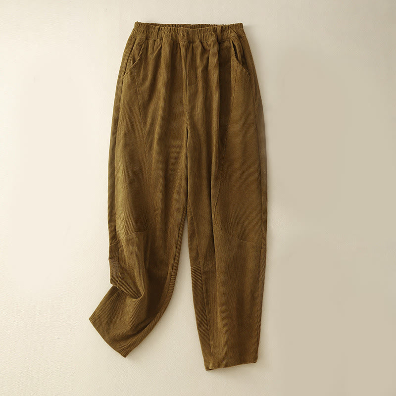 Pantaloni harem da donna in velluto a coste di cotone con tasche, modello Buddha Stones Commute Vintage Plain - DarkGoldenrod - US8-10, UK/AU12-14, EU40-42 (2XL) - image 19