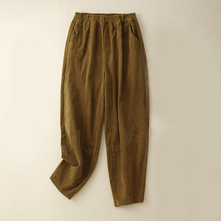 Pantaloni harem da donna in velluto a coste di cotone con tasche, modello Buddha Stones Commute Vintage Plain - DarkGoldenrod - US8-10, UK/AU12-14, EU40-42 (2XL) - image 19